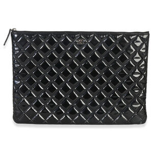 Chanel Black Quilted Patent Large Cosmetic O-Case